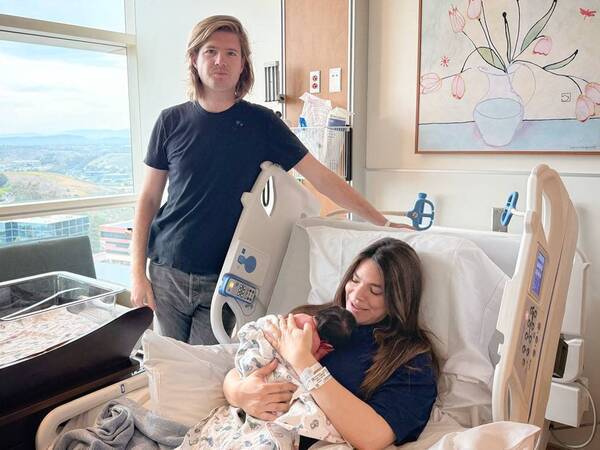 New mom Lauren Dehasque of Rancho Santa Fe and newborn daughter Freja were the first patients to move into the North Tower at Scripps Memorial Hospital La Jolla when the building opened June 1. They were joined by husband and dad Thibaud Dehasque.